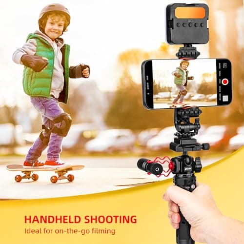 Zeadio Heavy Duty Metal Tripod Kit with Arca Ball Head - Universal Phone Vlogging Kit, Cell Phone Stand & Travel Tripod for iPhone/Android, Camera, Gimbal, Action Cam etc — view 3