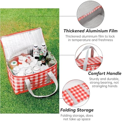 Insulated Picnic Baskets with Large Capacity Picnic Bag and Blanket, Portable Waterproof Beach Bags for Hot or Cold Outdoor Activities, Red — view 4