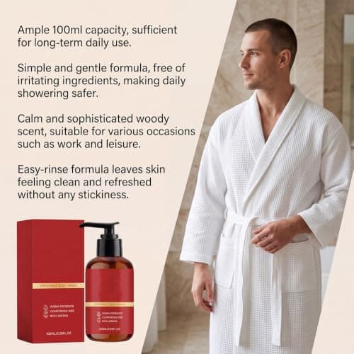 Body Wash, Santal Body Wash for Men, Smooth Skin, Attraction Confidence, Daily Hygiene Travel Him Home Male 100ml (1pcs) — view 3