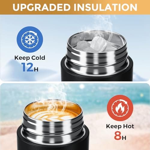 【Upgraded】 Exllena Small Water Bottle 350ml– Mini Flask for Hot & Cold Drinks, Perfect Small Insulated Water Bottle for School, Travel, Milk, Coffee... (Black) — view 5