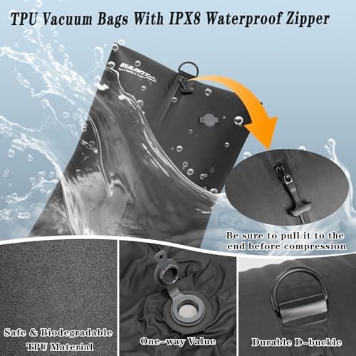 EULANT TPU Travel Vacuum Bags with Pump,Reusable Travel Pack Vacuum Kit W/ IPX8 Zip,Waterproof Space Saver Bag for Suitcases/Backpack,3x TPU Compression Packing Cube + 1x Shoe Bag + 1x Dry Bag,Black — view 2