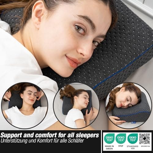 Marcolumb Travel & Camping Comfortable Memory Foam Pillow – Easy to Carry Portable Bag – Temperature Regulating Pillow Case - Perfect for Travelling (Grey Contour) — view 6