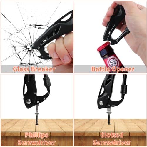 6 in 1 Multi Tool Locking Carabiner Camping Multitool, EDC Keyring with Bottle Opener, Window Beraker, Screwdriver, Camping Survival Gear for Men Birthday Father's Day Gifts, Pocket Tool for Outdoor — view 5