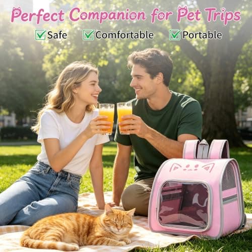 Cat Backpack Carrier, Breathable Pet Carrier Backpack for Small and Medium Cats and Dogs Up to 7kg, Lightweight Soft-Sided Pet Travel Rucksack for Hiking, Walking and Vet Visits (Pink) — view 5