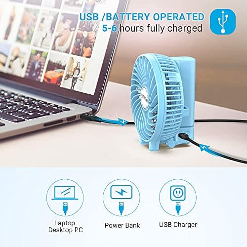 Funme Mini Handheld Fan USB Electric Portable Fan Outdoor Rechargeable Personal Fan Battery Powered 180° 3 Speeds Foldable Desk Fan Cooling for Desktop School Office Home Travel Camping - Blue — view 5