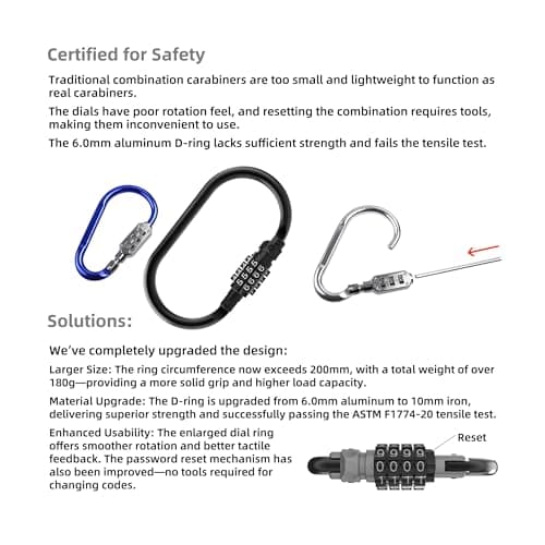 UP Security Combination Lock D Ring with Retractable Cable, 4 Digit Combo Lock for Helmet Safe, Backpack, Luggage Anti-Theft, Stroller, Scooter, Gym Locker, Fence, Travel, Outdoor Use (Oval, Blue) — view 4