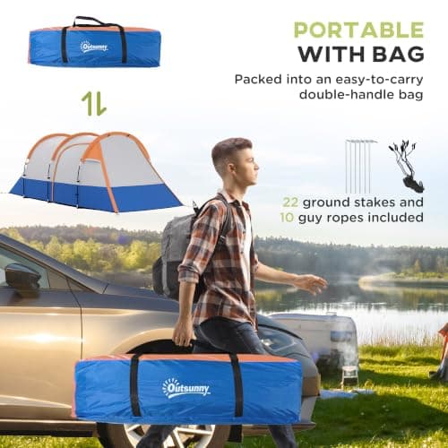 Outsunny 2 Man Camping Tent Tunnel Tent Large 420L x 200W x 150H cm Orange — view 6