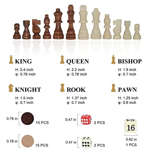 Wooden Chess, Checker and Backgammon, 3 in 1 Board Game Set, Classic Traditional Travel Night Toy and Game Gift Set for Kids Adults Senior Family — view 3