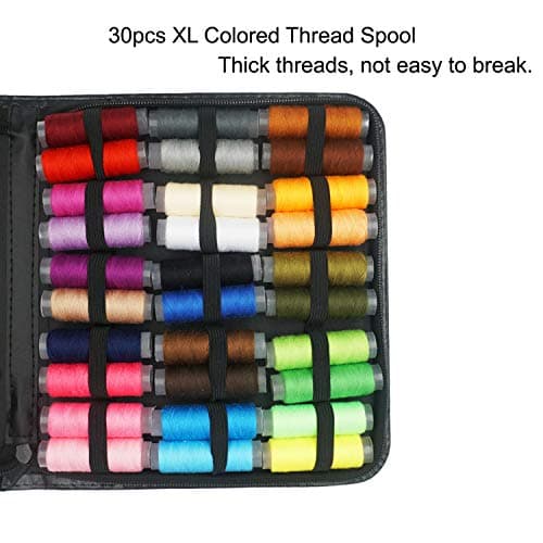 Sewing Kit,AUERVO 116 Premium Sewing Supplies with PU Case, 30 XL Thread Spools,Mini Sewing Kits for DIY, Beginners,Emergency,Kids,Summer Campers, Travel and Home, with Scissors,Thimble,Thread,Needle — view 4