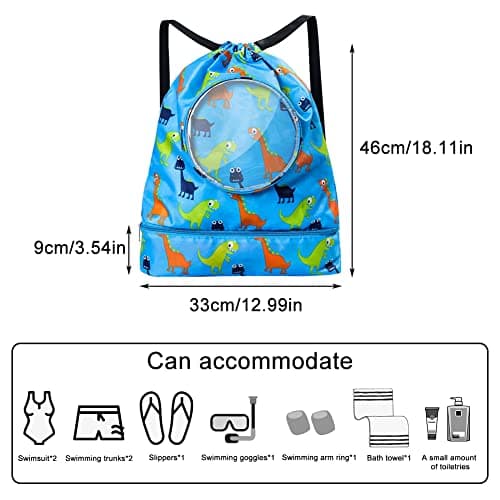 Cosysparks Drawstring Bag Kids Swimming Bag,Waterproof Thick Cords Dry-Wet Separation Shoe Compartment Beach Backpack for Diving Sports Boys Swim Bag Girls — view 6