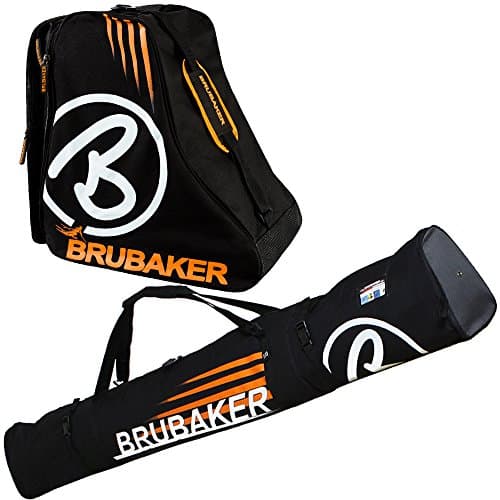 BRUCAKER Davos Combo Set, Ski Bag and Boot Bag for 1 Pair of Skis and Poles and Shoes, Schwarz - Orange, 170 cm