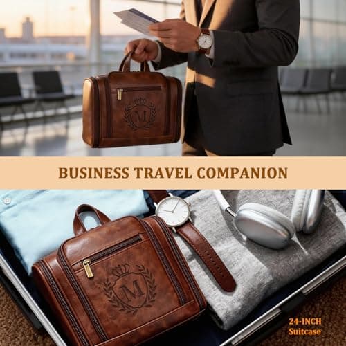 Elehui Leather Toiletry Bag Travel Dopp Kit for Men Dad Husband Boyfriend — view 5