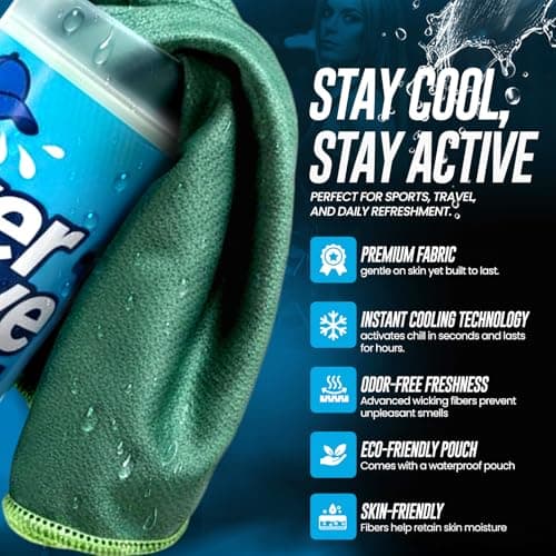 Ever Move Instant Cooling Towel - 100 x 30 cm Lightweight Cooling Towels for Neck, 100% Polyester Reusable Cold Effect Towel for Hot Weather, Workout, Travel & Outdoor Training - (Blue) — view 2