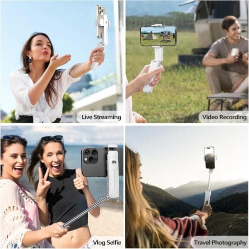 yAyusi Extendable Mini Selfie Stick for iPhone, Pocket Size Portable Selfie Stick with Remote, Compact Phone Selfie Sticks with Phone Holder for Content Creation/Vlog/Video Record/Live Stream (White) — view 4