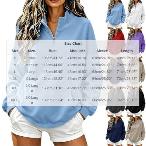 Keepink Womens Quarter Zip Jumpers UK Ladies Oversized Sweatshirts Pocket — view 4
