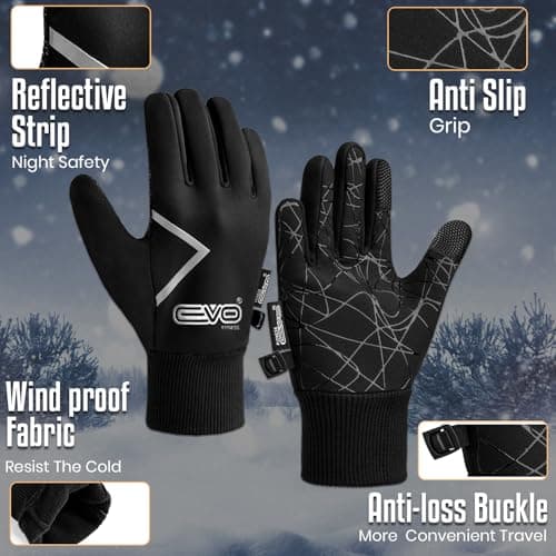 EVO Fitness Kids Thermal Winter Cycling Gloves Kids Ski Sports Bike Running Riding Hiking Tennis Gloves for Children Insolated Warm Touchscreen Anti-Slip Grip Footballs Mitts (Black, M (8-10 Years)) — view 2