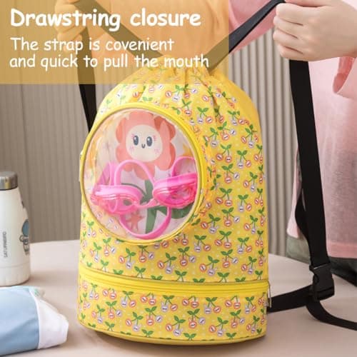 Alaoo Drawstring Bag for Kids, Waterproof Swimming Backpack with Wide Straps Swimming Beach Backpack with Zippered Pocket for Girls, Kids Sports, Gym, and Yoga(Unicorn) — view 6