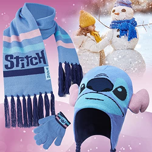 Disney Stitch Girls Beanie Scarf Teenagers Kids Gloves Winter Accessories School Travel Stitch Gifts, Choose from Sets (Blue Stitch 3 Pcs) — view 4