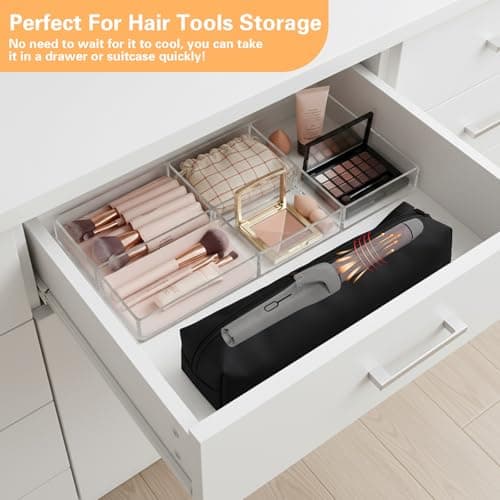 Xindojuz Professional Hot Hair Tools Travel Bag, Portable Heat Resistant Storage Organizer Case Pouch for Curling Irons, Flat Irons, Hair Dryers Women Travel Essentials (Black, 17.32" x 3.54"x 3.54") — view 5