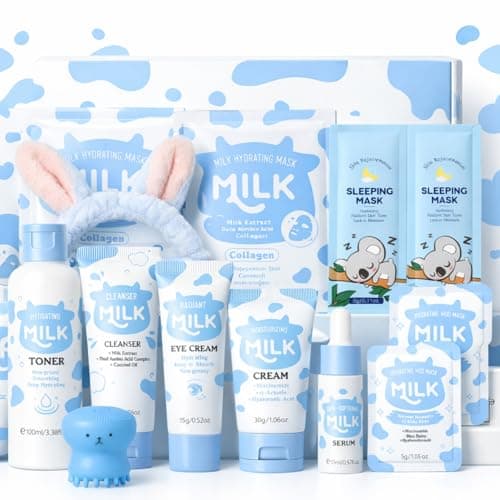 13Pcs Milk Skin Care Sets & Kits – Hydrating Skincare Set with Cleanser, Toner, Serum, Eye Cream & Masks, Travel Skincare Set Gift for Teens, Women, Daily Face Care