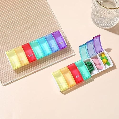 Weekly Pill Organiser 7 Day, Daily Pill Box, Portable Medicine Tablet & Vitamin Storage Case, Rainbow Medication Dispenser for Travel, Home & Office — view 3