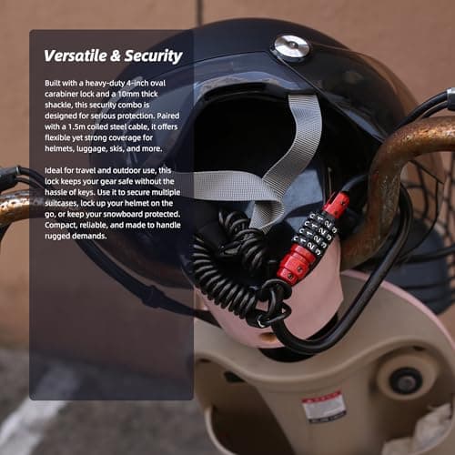 UP Security Combination Lock D Ring with Retractable Cable, 3 Digit Combo Lock for Helmet Safe, Backpack, Luggage Anti-Theft, Stroller, Scooter, Gym Locker, Fence, Travel, Outdoor Use (Oval, Red) — view 6