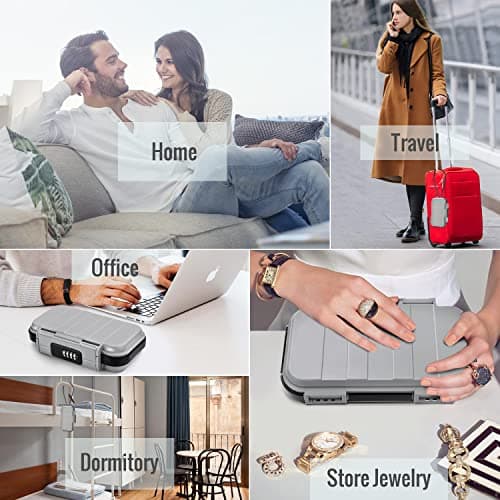 WACCET Portable Safe Box with Code, Combination Security Case Lock Box Waterproof Anti-Theft Mini Travel Safe with Removable Wire Rope Security Safe Box for Home, Office, Hotel, Cars,Travel etc Grey — view 6