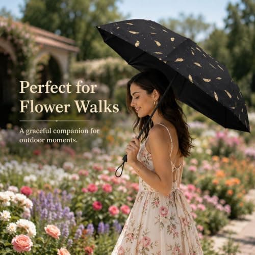 GEEKPC Folding Sun Rain Umbrella Compact Parasol - UPF 50+ UV Protection Lightweight Windproof Travel Handheld Sun Shade For Women Summer Portable 28cm With Chic Pattern 8 Reinforced Ribs — view 3
