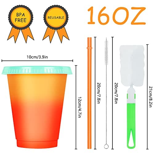 AUAUY Reusable Color Changing Cup, 6 Pack BPA Free Plastic Tumbler Set — view 2