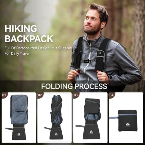 UtiaMiaoGonGo 15L Small Hiking Backpack for Men Women Lightweight Packable Backpack Foldable Casual Daypack for Camping Travel Outdoor, Black — view 6