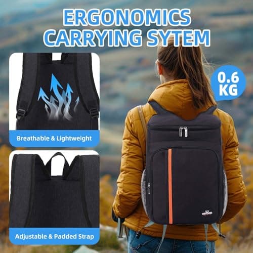 Bagtopia Camping Cooler Backpack 25 Cans, Leak Proof Soft Insulated Compartments Thermal Bag, Portable Lightweight Beach Travel Trip Picnic Lunch Backpack for Men and Women, Stripes-Black — view 4