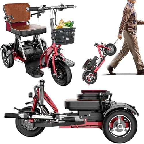 Mobility Scooters for Adults Foldable Lightweight 3-Wheel Portable Mobility Scooter Mobility with LED Headlights And BasketComfortable Seat Deal for Elderly Disabled,H