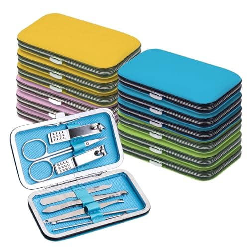 12 Pack Bulk Manicure Set, Sturdy Nail Clippers Kit (8-in-1, 4 Colors)