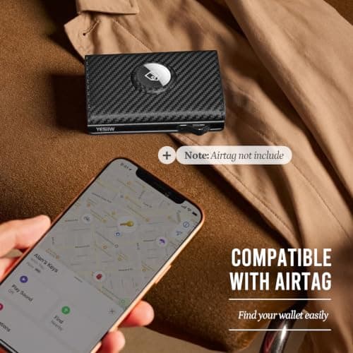 YESIIW AirTag Mens Wallets, Slim Credit Card Holder for Apple Air Tag, Pop up Men Card Wallet Minimalist Wallets for Men RFID Blocking, Smart Holder Wallet with Coin Pocket & ID Window, Carbon Fiber — view 6