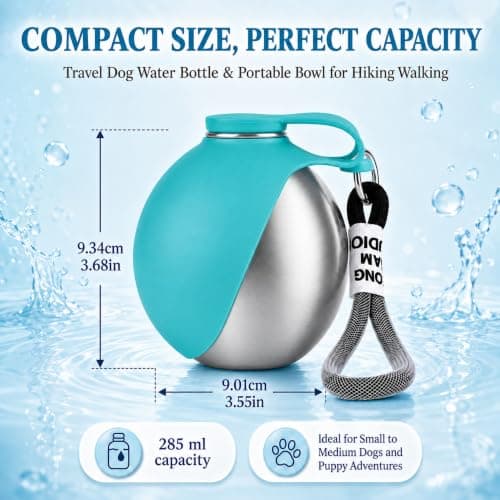 Kaaeiccr Dog Water Bottles for Walking, 285ml 2-in-1 Light Blue — view 6