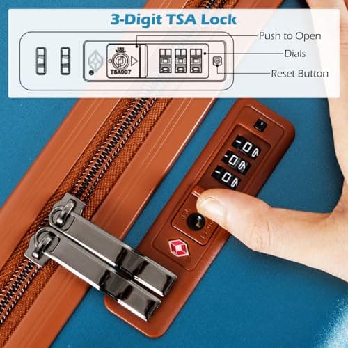 COSTWAY Travel Suitcase Set of 3, Lightweight Durable ABS Hard Shell Cabin Luggage Set with Wheels, TSA Approved Lock & Retractable Handle, Airline Approved Carry on Suitcase Trolley (Teal) — view 2