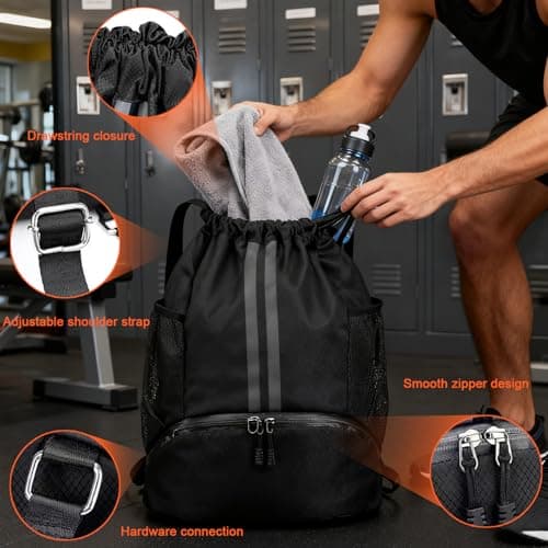 Drawstring Gym Bags,Lightweight Sports PE Bag,with Shoe Compartment — view 3