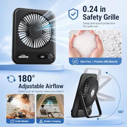 WHATOOK Mini Desk Fan, USB-C Rechargeable 2000mAh, 100 Speeds, Ultra-Slim — view 4