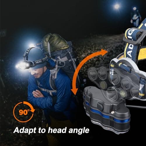 GRIFEMA GD303 Head Torch Rechargeable, Super Bright 8 LED Lighting Mode, Head Lamp Lightweight Waterproof for Camping, Fishing, Cycling, Hiking, Blue — view 4