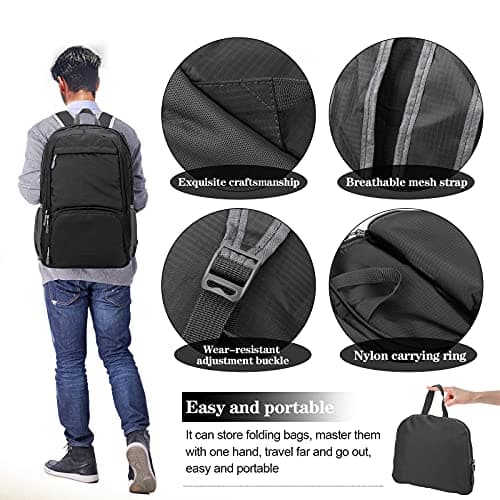 Dewellyoo Lightweight Hiking Backpack, Foldable Outdoor Camping Hiking Travel Multi-functional Camping Trekking Rucksack Travel Climbing Mountaineer Outdoor Sport Daypack Bag for Men Women (Black) — view 4