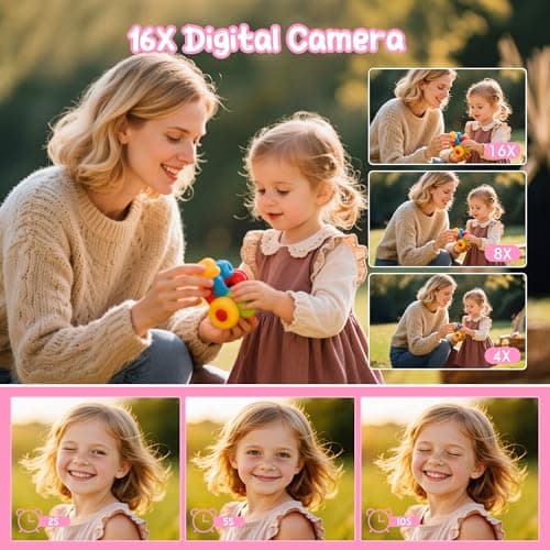 Digital Camera 1080P 44MP Vlogging Camera for Kids Teens, FHD Compact Portable Photo Camera with 2.4" Screen 16X Zoom, Anti-shake Mini Camera for Beginners Students Boys Girls-Pink（No SD Card) — view 3