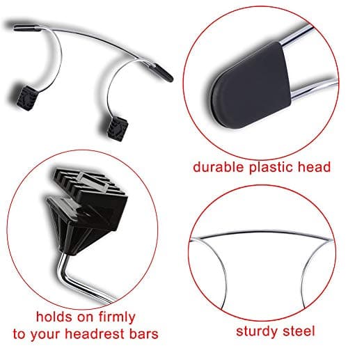 YUEHISY Metal Adjustable Car Coat Hanger, Stainless Steel Clothes Holder for Backseat Headrest Rods, Space Saving Travel Garment Rack, Wrinkle Free Suit Jacket Organizer (Black) — view 4