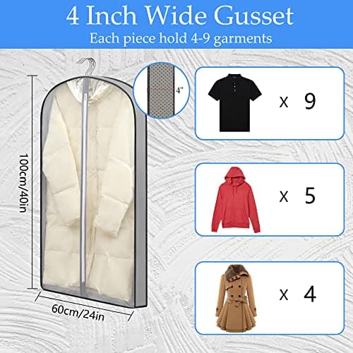 laeeyin Garment bags Suit cover bags for hanging clothes 100cm, Moth Proof Dress Bag Covers Damp-proof Suit Storage Bag Clothes, Plastic Protector for Jacket, Coat, Sweater, Shirts 3 Packs (Grey) — view 2