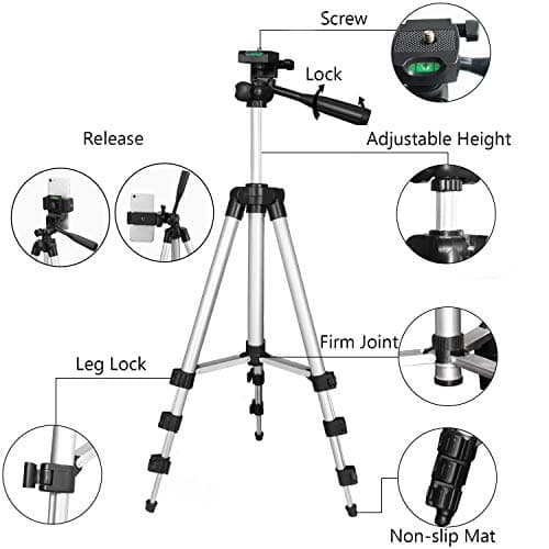 Phone Tripod,LINKCOOL 42" Aluminum Lightweight Portable Camera Tripod for iPhone/Samsung/Smartphone/Action Camera/DSLR Camera with Phone Holder & Wireless Bluetooth Control Remote (Silver) — view 5
