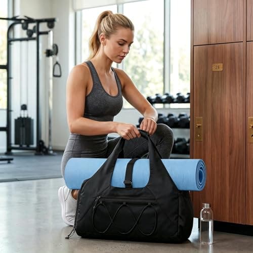 flintronic Sports Gym Bag for Women, Yoga Mat Bag, Travel Duffel Bags with Shoe Compartment and Wet Pocket, Sports Bags with Water Bottle Pouch for Yoga, Gym, Travel, Black — view 6