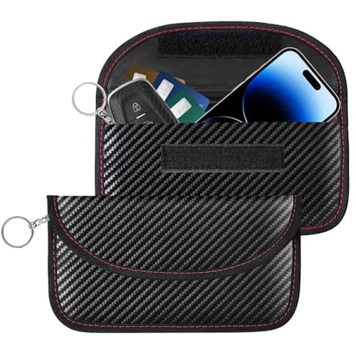 2 Pack Faraday Bags for Key Fob Cell Phone, 8.3x4.3in Faraday Pouch Car Keys RFID Signal Blocking Holder, Waterproof Keyless Entry Blocker Protector, Anti-Theft Security Cage Case, Carbon Fiber