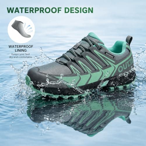 OUTJET Women's Waterproof Lightweight Walking & Hiking Shoes, Cushioned Anti-Slip Outdoor Trainers for All-Day Rambles & Treks Green — view 4