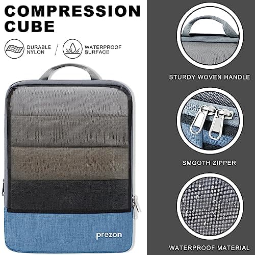 Prezon Compression Packing Cubes with Travel Shoes Bag and Laundry Bag, Luggage Organiser Set, Extensible Suitcase Organiser, Packing Organisers for Suitcases, Packing Cubes for Travel or Storage — view 3