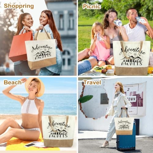 Tarklanda Adventure Awaits Canvas Jute Tote Bag, Reusable Shopper Bag, Travels Farewell Gifts Good Luck on Your New Adventure Gifts for Friends New Job Moving Away Gap Year — view 6