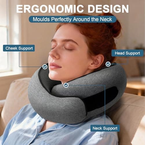 Purecas Memory Foam Travel Neck Pillow, 360° Support with Eye Mask&Earplugs — view 6